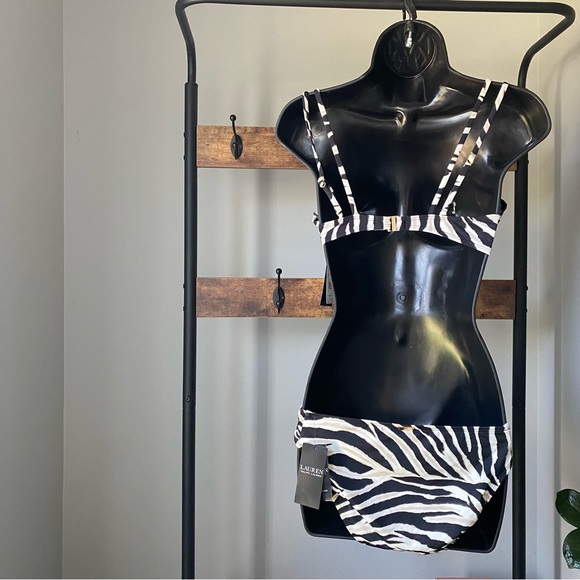 Lauren Ralph Lauren Zebra Shirred Side Tab hipster and underwire bikini size 6 - Picture 3 of 8